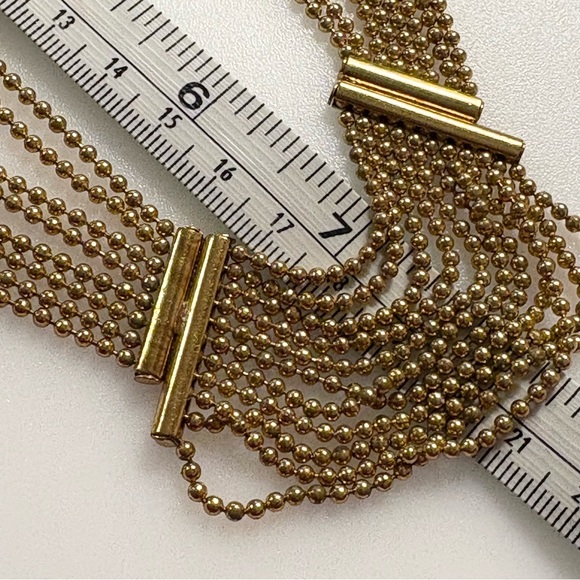 Vintage 1930s Art Deco Gold Tone Brass Ball Chain Multi Strand Swag Necklace - Picture 11 of 16